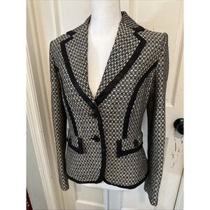 Les Copains black & white Tweed blazer Black Piping Metallic Italy Sz 44 Linen
